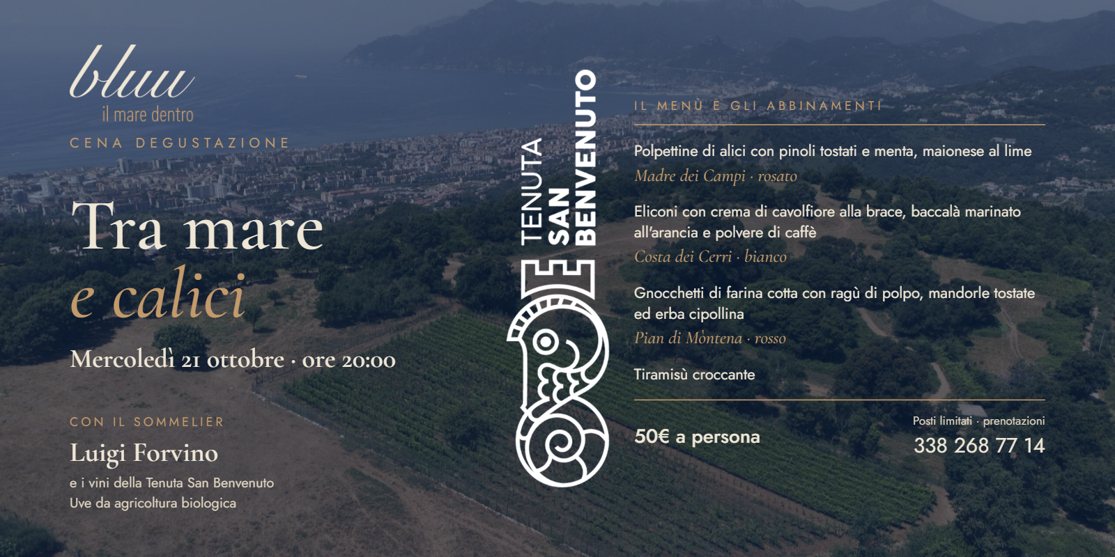 Una sera tra mare e calici – Cena degustazione con il sommelier Luigi Forvino e i vini della Tenuta San Benvenuto